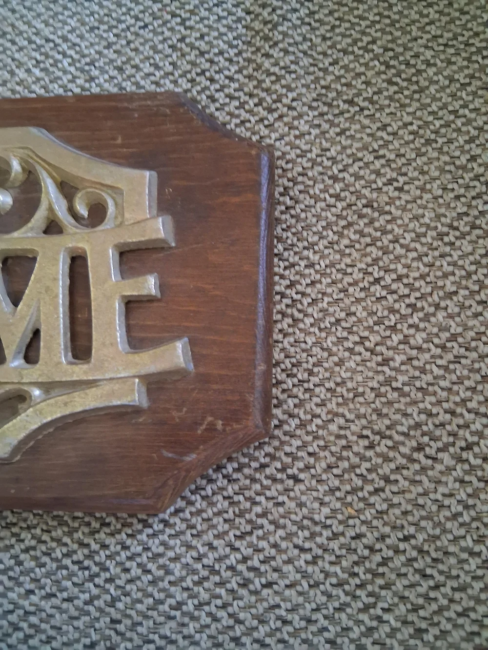 Vintage 'Bless Our Home' Brass & Wood Wall Plaque
